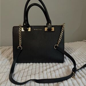 Michael Kors Black Satchel with Gold Chain